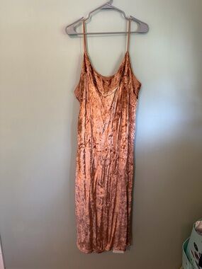 Anthropologie Copper Velvet Slip Midi Dress